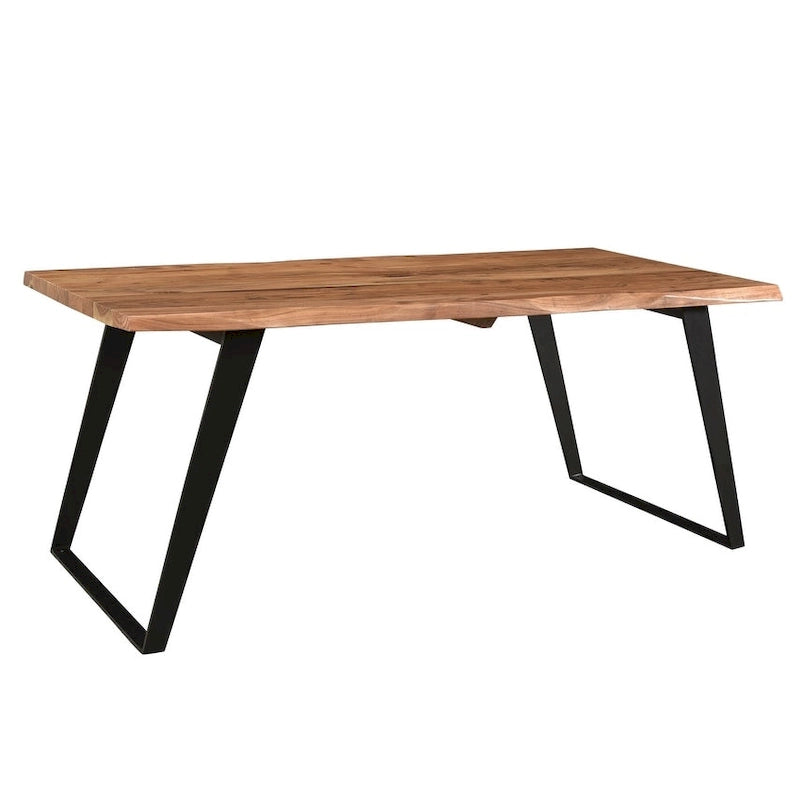 Table de salle à manger en bois d'acacia massif, bords naturels, avec pieds en acier inoxydable – Brun / Noir – 4-6 places
