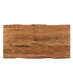 Table de salle à manger en bois d'acacia massif, bords naturels, avec pieds en acier inoxydable – Brun / Noir – 4-6 places