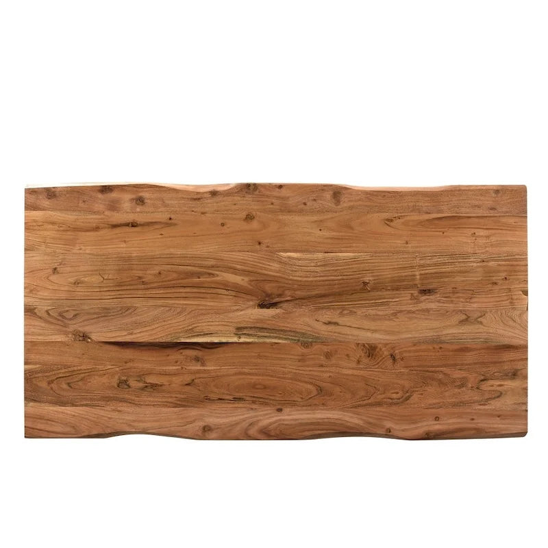 Table de salle à manger en bois d'acacia massif, bords naturels, avec pieds en acier inoxydable – Brun / Noir – 4-6 places