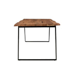 Table de salle à manger en bois d'acacia massif, bords naturels, avec pieds en acier inoxydable – Brun / Noir – 4-6 places