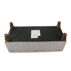 Banc de rangement capitonné avec garniture cloutée en bronze et pieds en bois – Beige / Damassé rouge et doré / Médaillon orange et crème / Tissé gris – 2-3 personnes