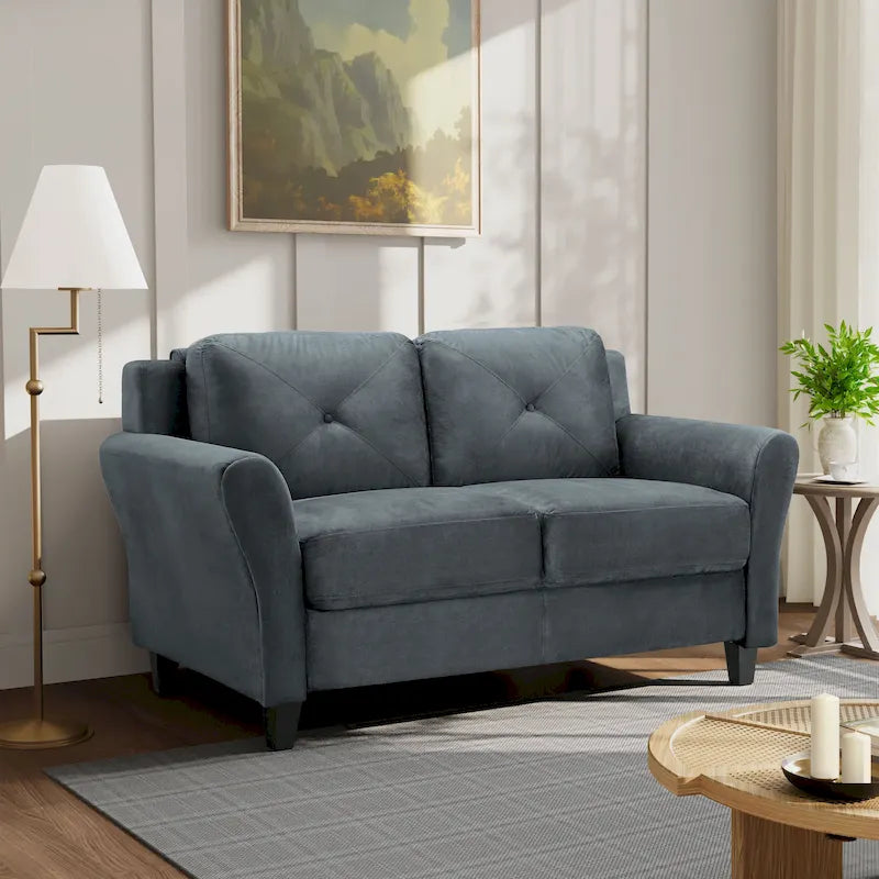 Causeuse touffetée en microfibre avec accoudoirs incurvés – Noir / Marron / Gris / Bleu / Beige – 2 places