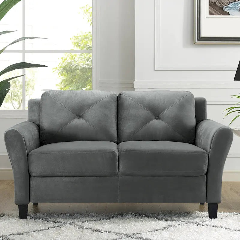 Causeuse touffetée en microfibre avec accoudoirs incurvés – Noir / Marron / Gris / Bleu / Beige – 2 places