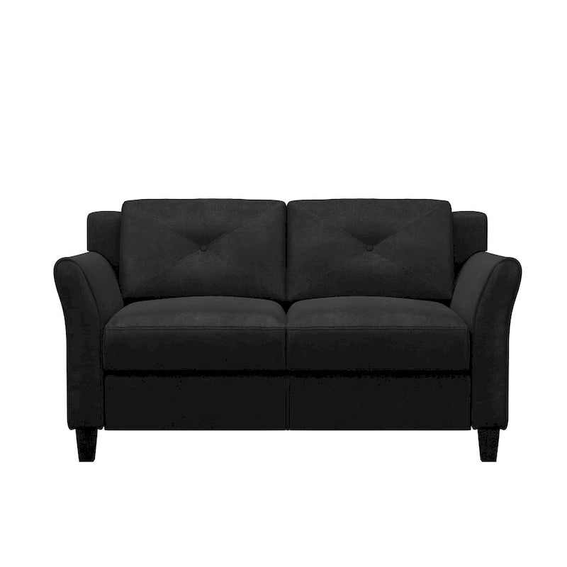 Causeuse touffetée en microfibre avec accoudoirs incurvés – Noir / Marron / Gris / Bleu / Beige – 2 places