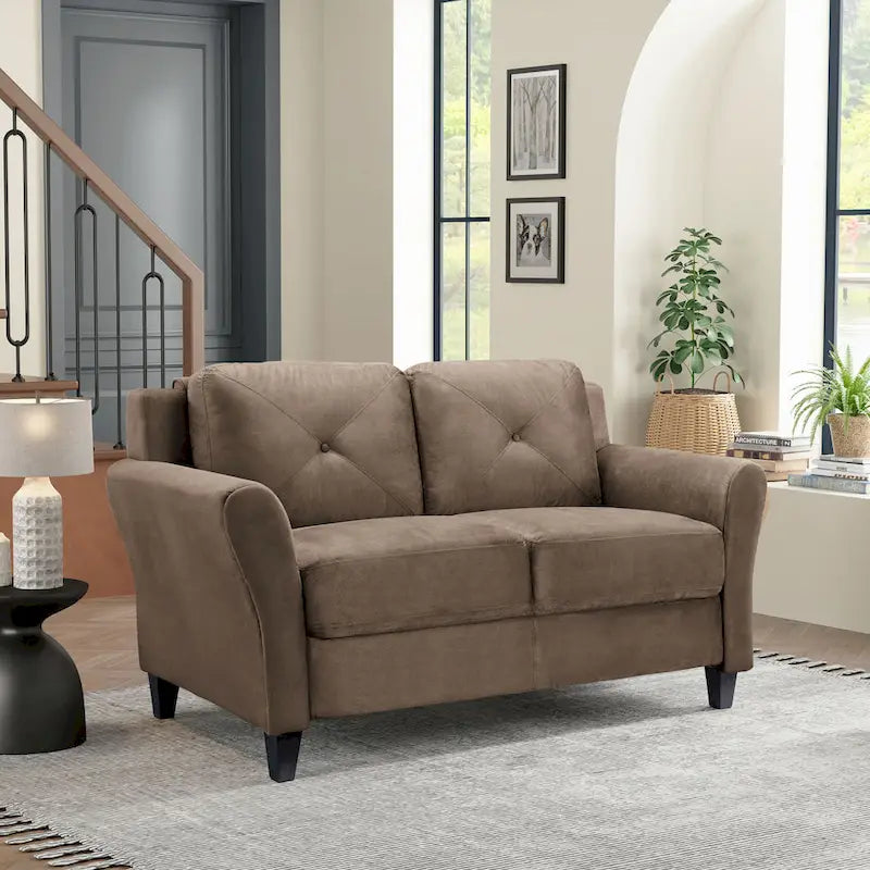 Causeuse touffetée en microfibre avec accoudoirs incurvés – Noir / Marron / Gris / Bleu / Beige – 2 places