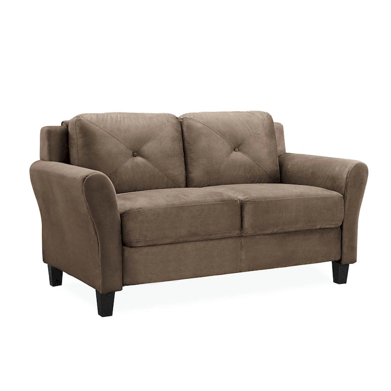 Causeuse touffetée en microfibre avec accoudoirs incurvés – Noir / Marron / Gris / Bleu / Beige – 2 places