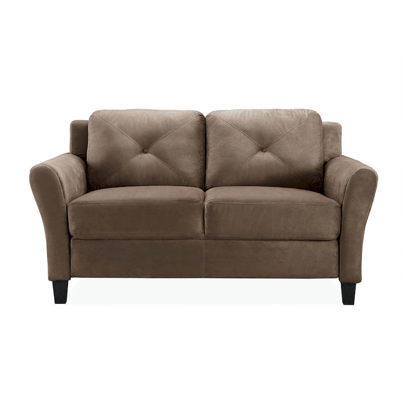 Causeuse touffetée en microfibre avec accoudoirs incurvés – Noir / Marron / Gris / Bleu / Beige – 2 places