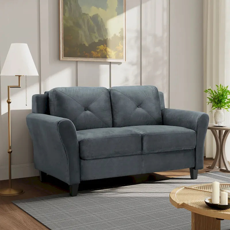 Causeuse touffetée en microfibre avec accoudoirs incurvés – Noir / Marron / Gris / Bleu / Beige – 2 places