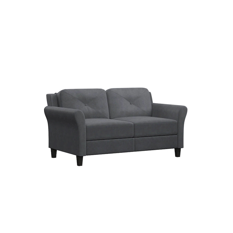 Causeuse touffetée en microfibre avec accoudoirs incurvés – Noir / Marron / Gris / Bleu / Beige – 2 places