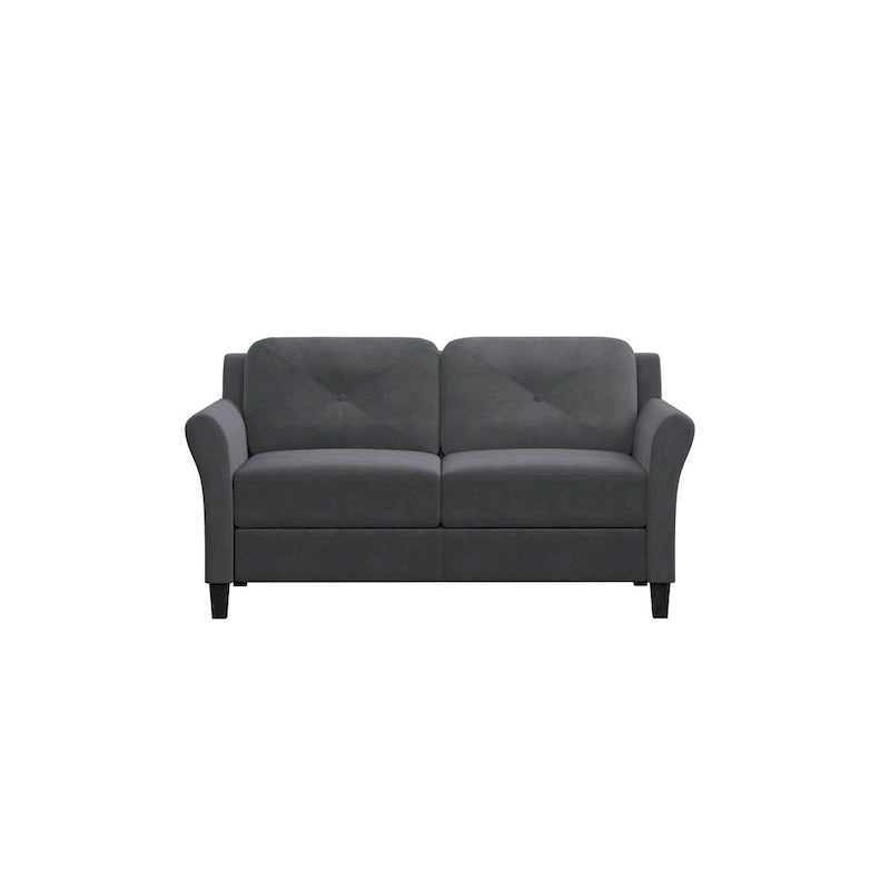 Causeuse touffetée en microfibre avec accoudoirs incurvés – Noir / Marron / Gris / Bleu / Beige – 2 places