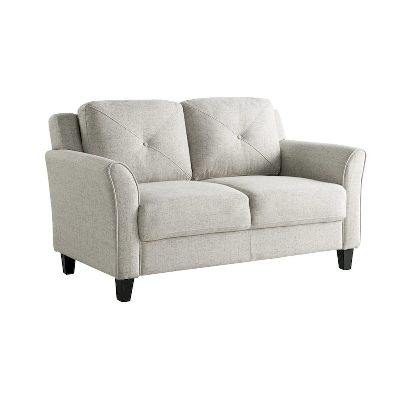 Causeuse touffetée en microfibre avec accoudoirs incurvés – Noir / Marron / Gris / Bleu / Beige – 2 places