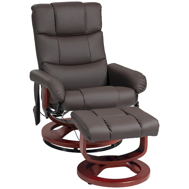 Electric PU Leather Recliner Chair with Ottoman & 10-Point Massage – Grey / Black / Brown / Cream – 1-Seater
