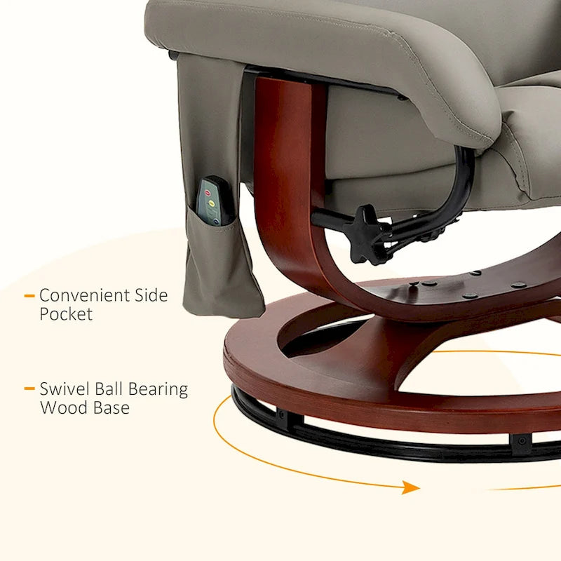 Fauteuil inclinable électrique en cuir synthétique avec ottoman et massage 10 points – Gris / Noir / Marron / Crème – 1 place