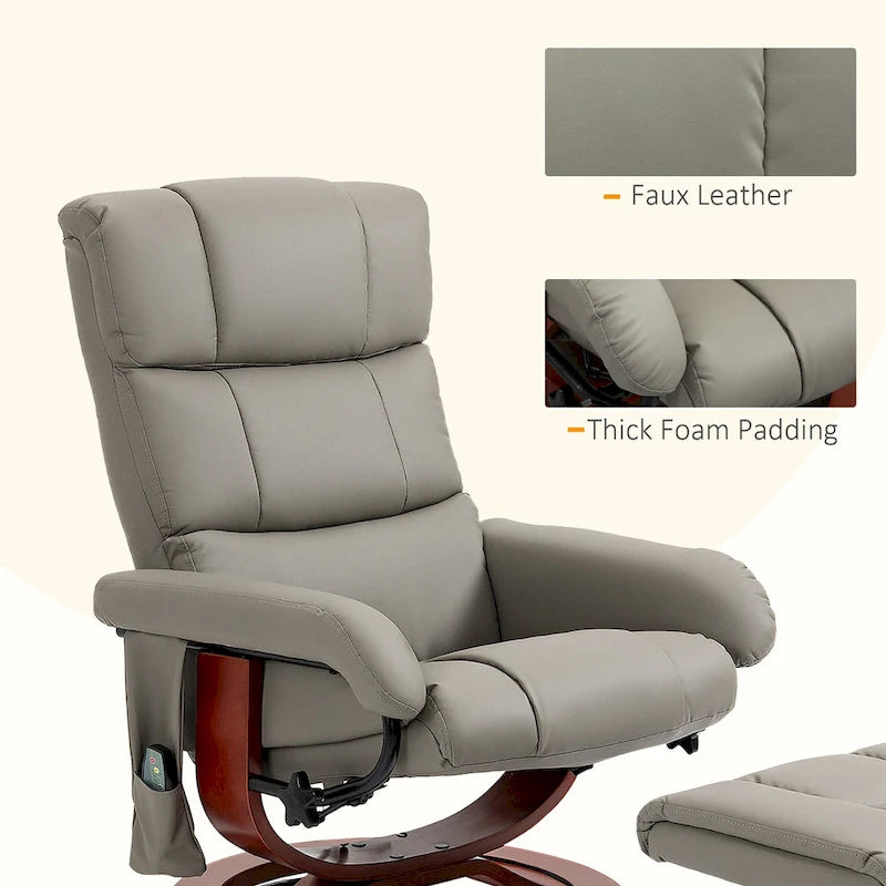 Fauteuil inclinable électrique en cuir synthétique avec ottoman et massage 10 points – Gris / Noir / Marron / Crème – 1 place
