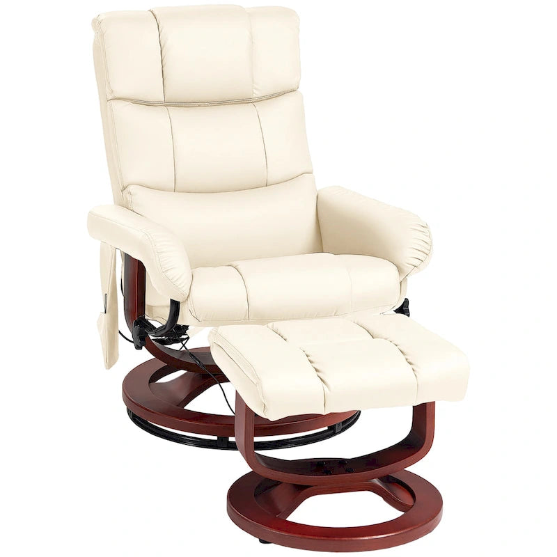 Fauteuil inclinable électrique en cuir synthétique avec ottoman et massage 10 points – Gris / Noir / Marron / Crème – 1 place
