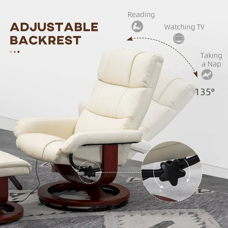 Fauteuil inclinable électrique en cuir synthétique avec ottoman et massage 10 points – Gris / Noir / Marron / Crème – 1 place