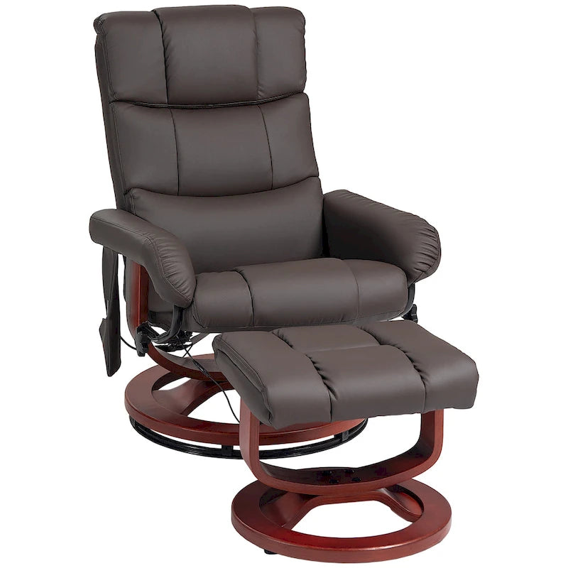 Fauteuil inclinable électrique en cuir synthétique avec ottoman et massage 10 points – Gris / Noir / Marron / Crème – 1 place