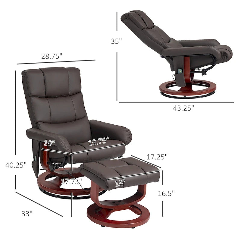 Fauteuil inclinable électrique en cuir synthétique avec ottoman et massage 10 points – Gris / Noir / Marron / Crème – 1 place
