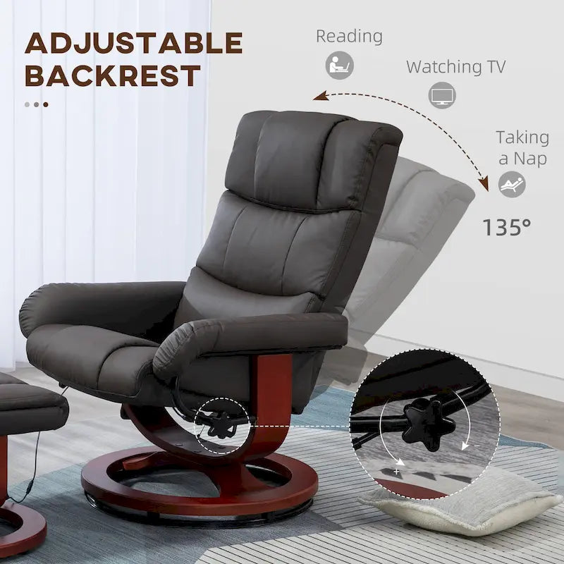 Fauteuil inclinable électrique en cuir synthétique avec ottoman et massage 10 points – Gris / Noir / Marron / Crème – 1 place