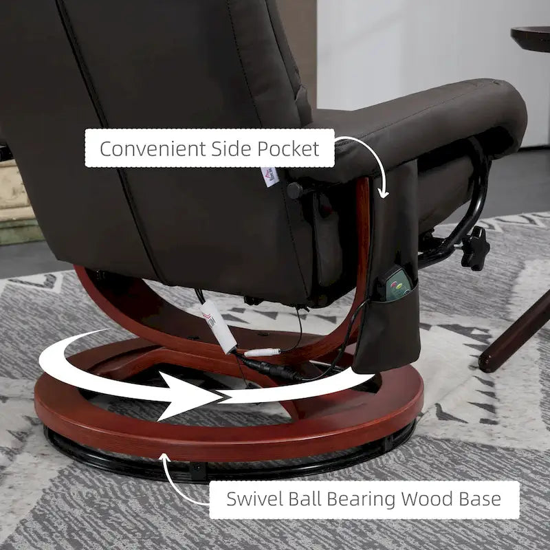 Fauteuil inclinable électrique en cuir synthétique avec ottoman et massage 10 points – Gris / Noir / Marron / Crème – 1 place