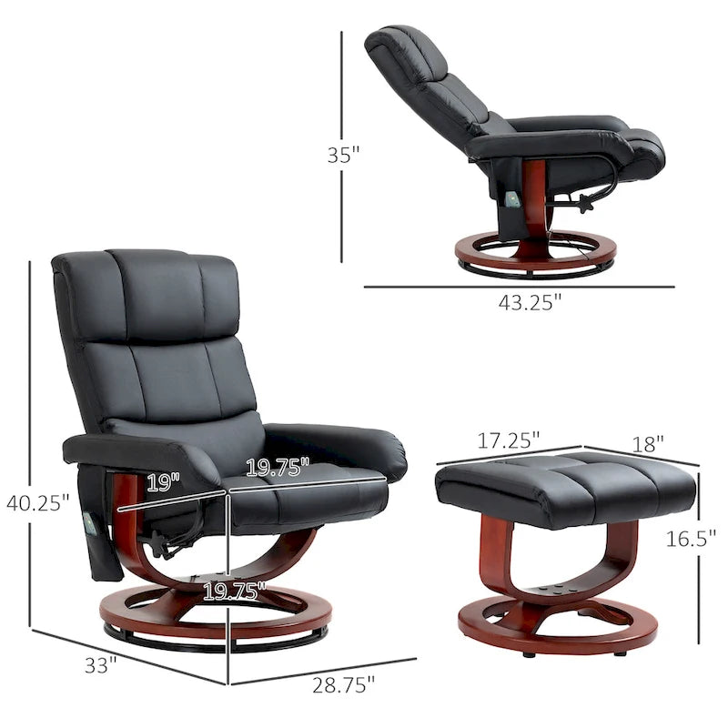 Fauteuil inclinable électrique en cuir synthétique avec ottoman et massage 10 points – Gris / Noir / Marron / Crème – 1 place