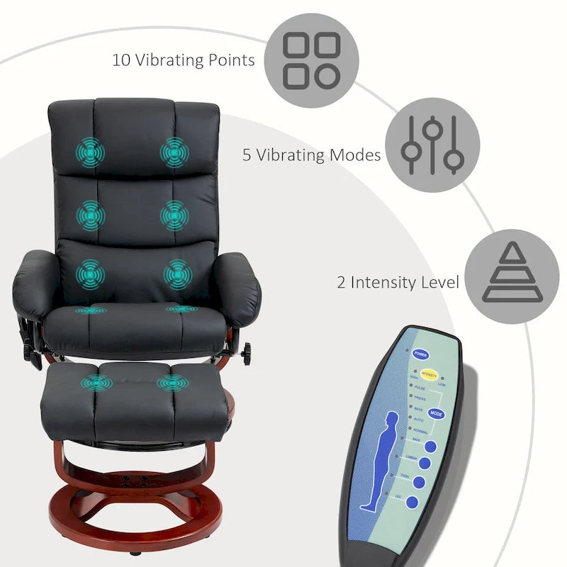 Fauteuil inclinable électrique en cuir synthétique avec ottoman et massage 10 points – Gris / Noir / Marron / Crème – 1 place