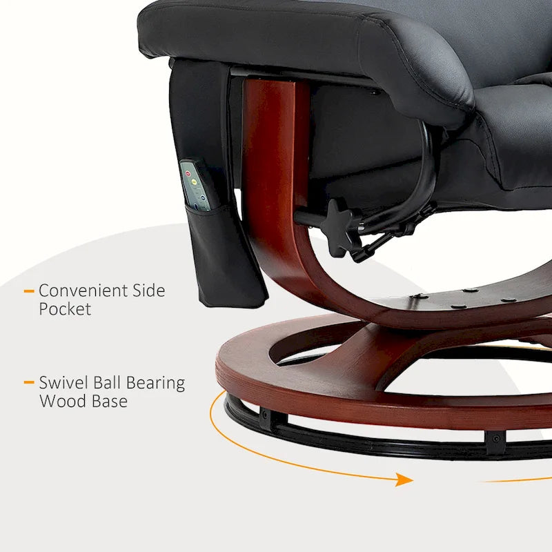 Fauteuil inclinable électrique en cuir synthétique avec ottoman et massage 10 points – Gris / Noir / Marron / Crème – 1 place