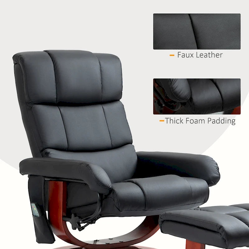 Fauteuil inclinable électrique en cuir synthétique avec ottoman et massage 10 points – Gris / Noir / Marron / Crème – 1 place