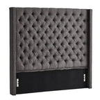 Tête de lit en lin avec oreilles et capitonnage – Beige / Gris / Gris foncé – Queen / King – Haute ou Extra Haute