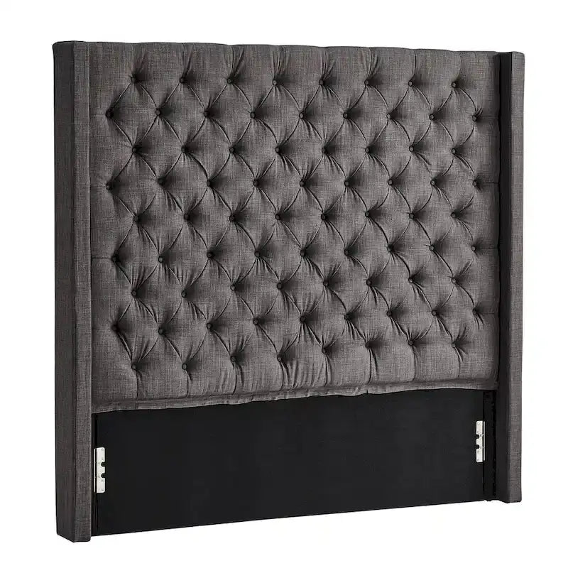 Tête de lit en lin avec oreilles et capitonnage – Beige / Gris / Gris foncé – Queen / King – Haute ou Extra Haute