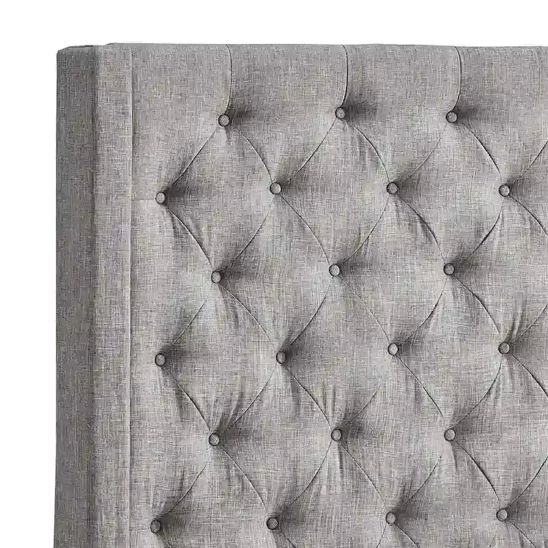 Tête de lit en lin avec oreilles et capitonnage – Beige / Gris / Gris foncé – Queen / King – Haute ou Extra Haute