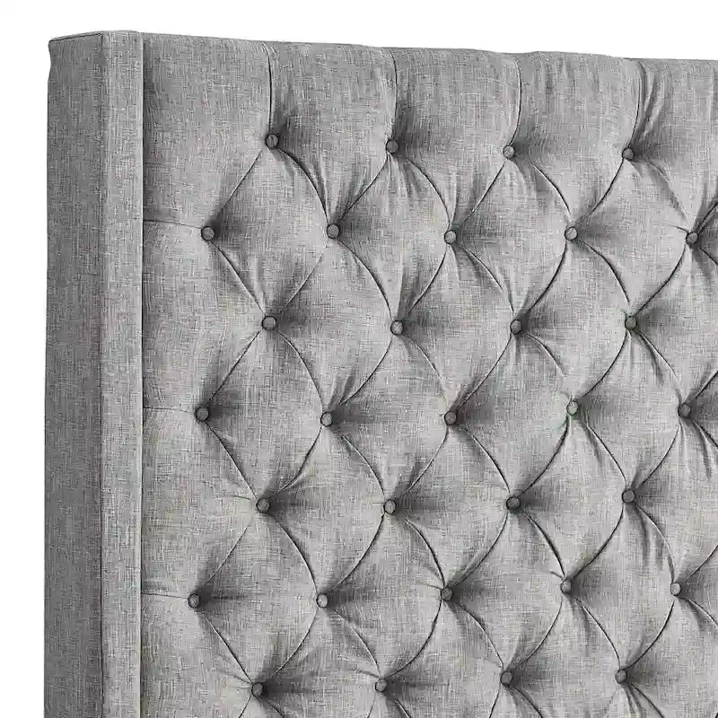 Tête de lit en lin avec oreilles et capitonnage – Beige / Gris / Gris foncé – Queen / King – Haute ou Extra Haute