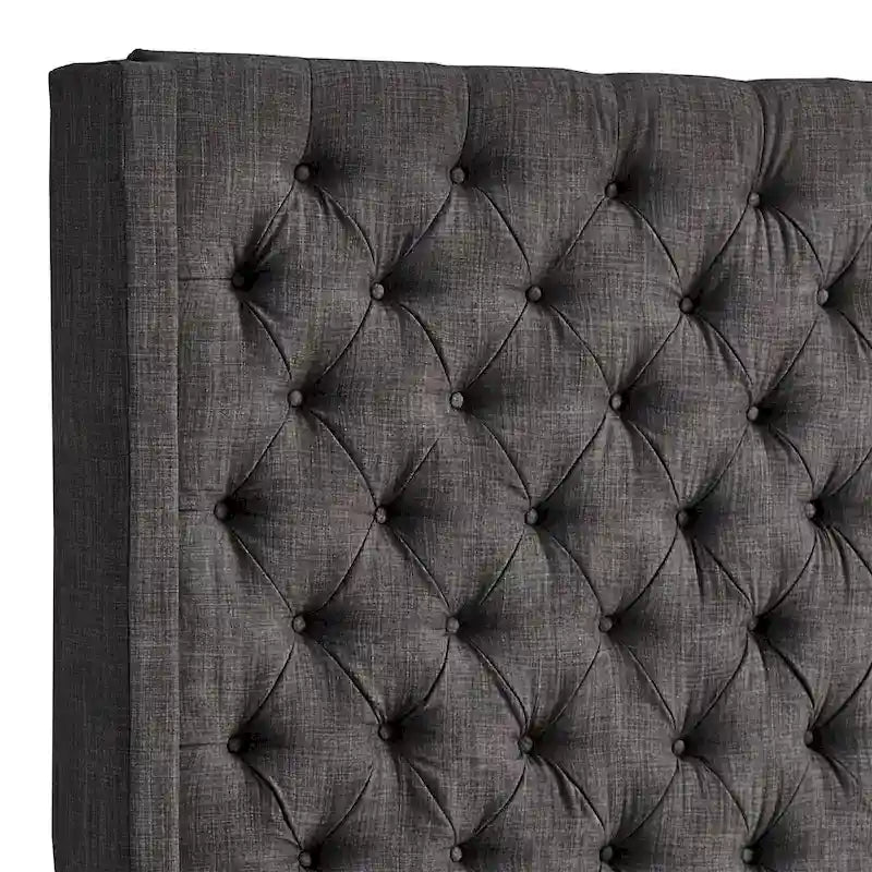Tête de lit en lin avec oreilles et capitonnage – Beige / Gris / Gris foncé – Queen / King – Haute ou Extra Haute