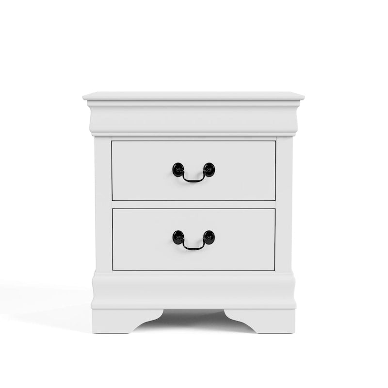 Table de chevet traditionnelle à 2 tiroirs avec poignées antiques et pieds équerres – Gris / Cerisier / Noir / Blanc