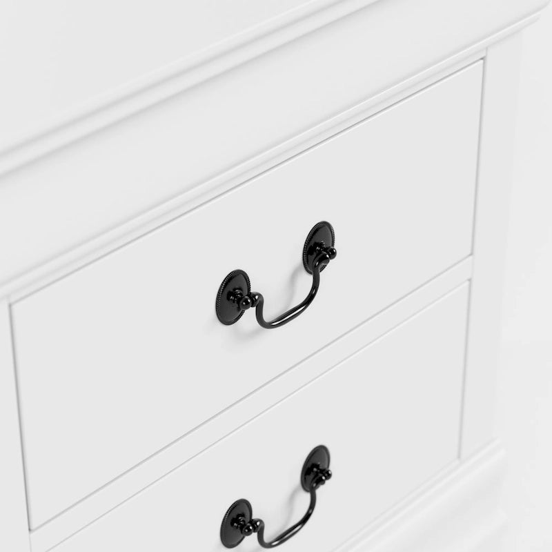 Table de chevet traditionnelle à 2 tiroirs avec poignées antiques et pieds équerres – Gris / Cerisier / Noir / Blanc