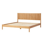 Lit King en pin massif avec tête de lit cannelée et lattes intégrées – Noir / Blond – 2 personnes