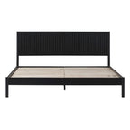 Lit King en pin massif avec tête de lit cannelée et lattes intégrées – Noir / Blond – 2 personnes