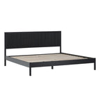 Lit King en pin massif avec tête de lit cannelée et lattes intégrées – Noir / Blond – 2 personnes