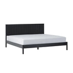 Lit King en pin massif avec tête de lit cannelée et lattes intégrées – Noir / Blond – 2 personnes