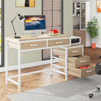Bureau d'ordinateur avec 2 tiroirs et caisson de classement réversible à 3 tiroirs – Marron rustique / Gris / Blanc / Noyer clair / Gris et blanc / Noir – 1 personne