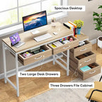 Bureau d'ordinateur avec 2 tiroirs et caisson de classement réversible à 3 tiroirs – Marron rustique / Gris / Blanc / Noyer clair / Gris et blanc / Noir – 1 personne
