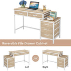 Bureau d'ordinateur avec 2 tiroirs et caisson de classement réversible à 3 tiroirs – Marron rustique / Gris / Blanc / Noyer clair / Gris et blanc / Noir – 1 personne