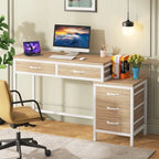 Bureau d'ordinateur avec 2 tiroirs et caisson de classement réversible à 3 tiroirs – Marron rustique / Gris / Blanc / Noyer clair / Gris et blanc / Noir – 1 personne