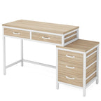Bureau d'ordinateur avec 2 tiroirs et caisson de classement réversible à 3 tiroirs – Marron rustique / Gris / Blanc / Noyer clair / Gris et blanc / Noir – 1 personne