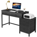 Bureau d'ordinateur avec 2 tiroirs et caisson de classement réversible à 3 tiroirs – Marron rustique / Gris / Blanc / Noyer clair / Gris et blanc / Noir – 1 personne