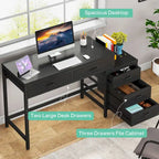 Bureau d'ordinateur avec 2 tiroirs et caisson de classement réversible à 3 tiroirs – Marron rustique / Gris / Blanc / Noyer clair / Gris et blanc / Noir – 1 personne