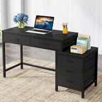 Bureau d'ordinateur avec 2 tiroirs et caisson de classement réversible à 3 tiroirs – Marron rustique / Gris / Blanc / Noyer clair / Gris et blanc / Noir – 1 personne