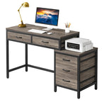 Bureau d'ordinateur avec 2 tiroirs et caisson de classement réversible à 3 tiroirs – Marron rustique / Gris / Blanc / Noyer clair / Gris et blanc / Noir – 1 personne