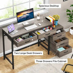 Bureau d'ordinateur avec 2 tiroirs et caisson de classement réversible à 3 tiroirs – Marron rustique / Gris / Blanc / Noyer clair / Gris et blanc / Noir – 1 personne