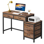 Bureau d'ordinateur avec 2 tiroirs et caisson de classement réversible à 3 tiroirs – Marron rustique / Gris / Blanc / Noyer clair / Gris et blanc / Noir – 1 personne